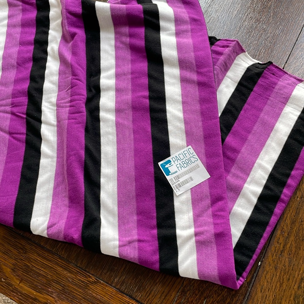 Pacific Fabrics purple, white, black, stripe stretch knit fabric 1.5 yards, 58"